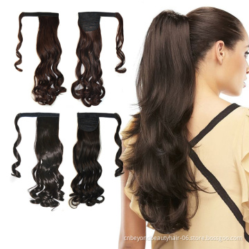 Wavy Wrap Around Clip In Ponytail Hair Extension Heat Resistant Synthetic Natural Wave Pony Tail Pure Color